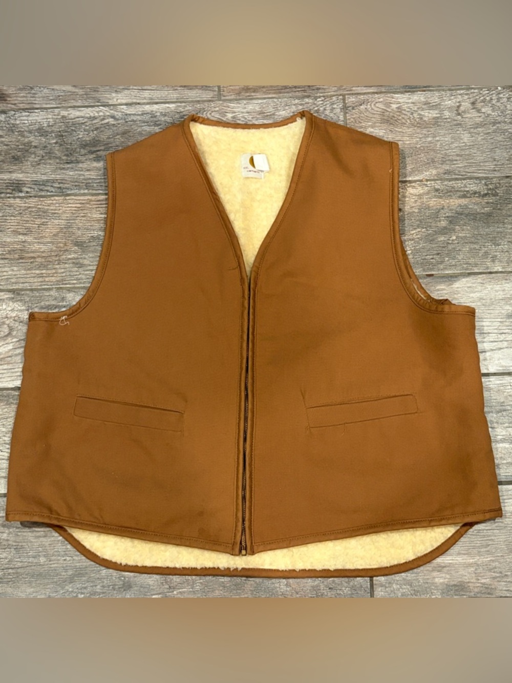 VTG 1991 Carhartt 6SV Sherpa Lined Duck Vest XXL Brown Made in USA - Excellent